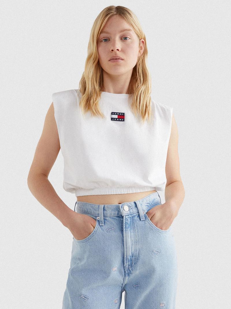 Női Tommy Hilfiger Cropped Elastic-Hem Tank Póló Fehér | HU 435ZUT